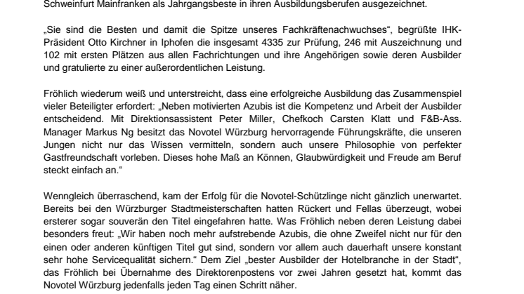 Novotel Würzburg: IHK Würzburg-Schweinfurt Mainfranken zeichnete Björn Rückert und Christoph Fella aus