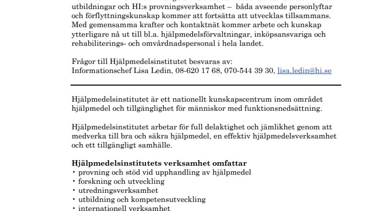 HjälpmedelsCenter Väst ingår nu i Hjälpmedelsinstitutet