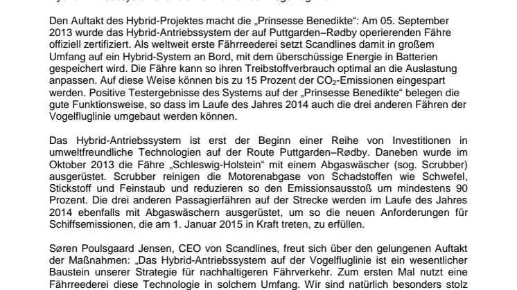 Scandlines investiert zweistelligen Millionenbetrag in nachhaltige Technologien – Hybrid-Antriebssystem startet auf der Vogelfluglinie
