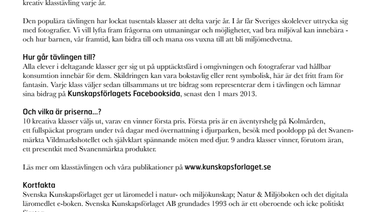 Hållbar Konsumtion  -  Svenska Kunskapsförlaget arrangerar miljötävling för skolelever