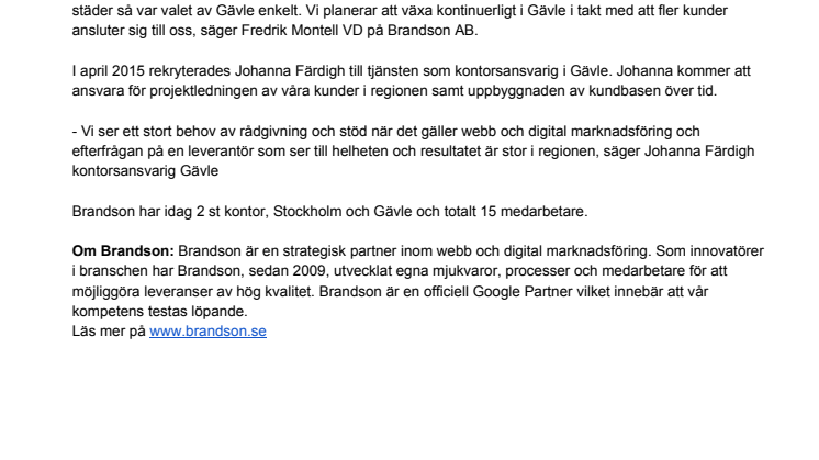 Brandson etablerar sig i Gävle