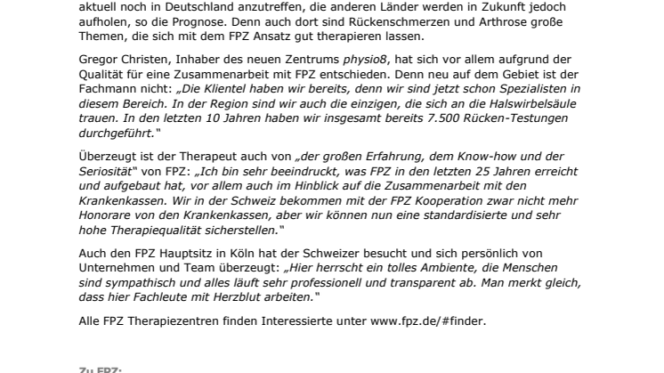 FPZ jetzt auch in der Schweiz