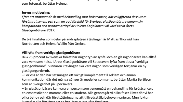 Helena är Årets Glasögonbärare 2017 