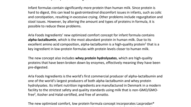 Arla Foods Ingredients launches optimized comfort concept for infant formula