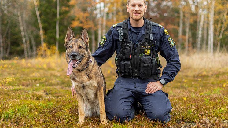 Årets polishund 2022 Försvarsmaktens Lundy med förare Jimmy Larsson. Foto: Per Sandberg