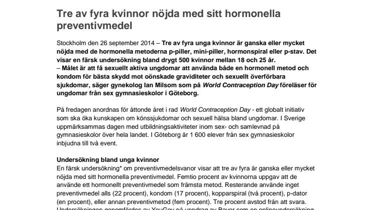 Tre av fyra kvinnor nöjda med sitt hormonella preventivmedel