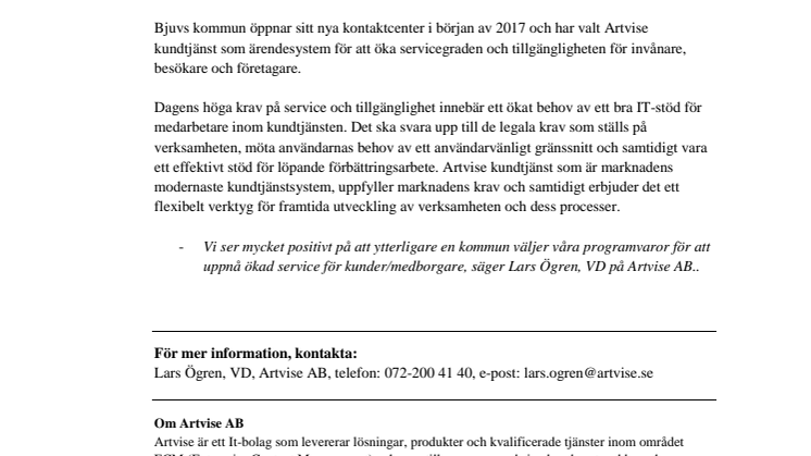 Artvise Kundtjänst till Bjuvs kommun!