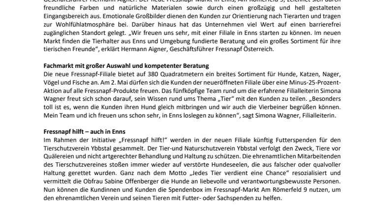 Neuer Fressnapf-Fachmarkt für Enns 