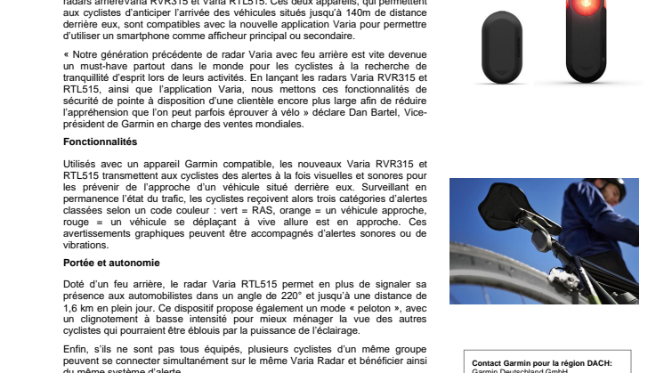 Roulez en toute sécurité sur la route avec les nouveaux radars Garmin Varia RTL515 et Varia RVR315