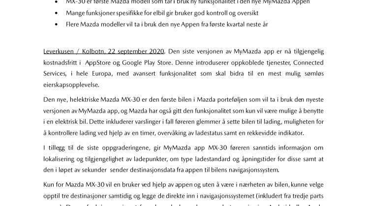 Ny MyMazda App lansert i Europa
