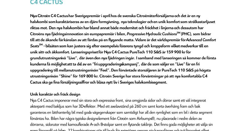 LANSERINGSPRIS KLART FÖR NYA KOMFORTABLA HALVKOMBIN C4 CACTUS