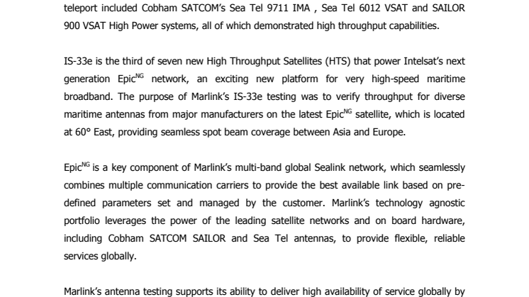 Cobham SATCOM: High Performance from Cobham Antennas in EpicNG Tests