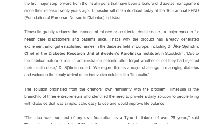 Timely relief for insulin-dependent people with diabetes