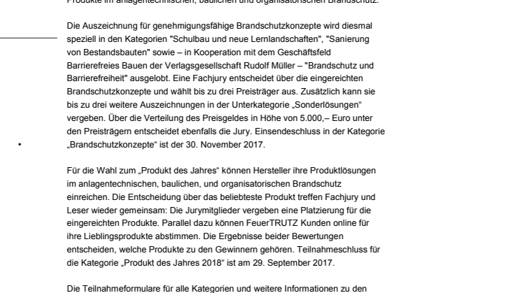 Brandschutz des Jahres 2018 ausgelobt