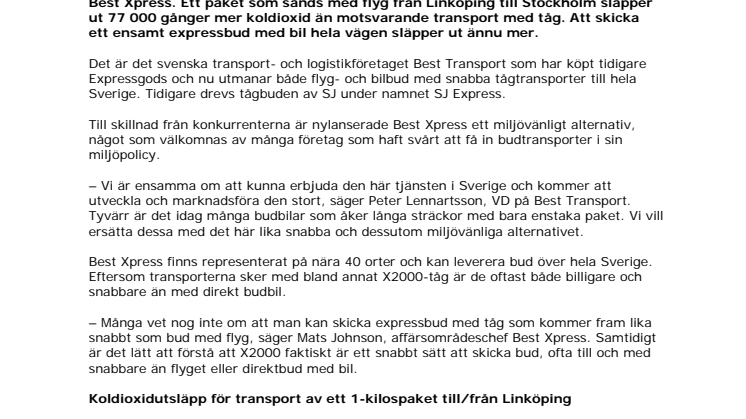 Best Xpress utmanar flyget med klimatvänligt tågbud från Linköping