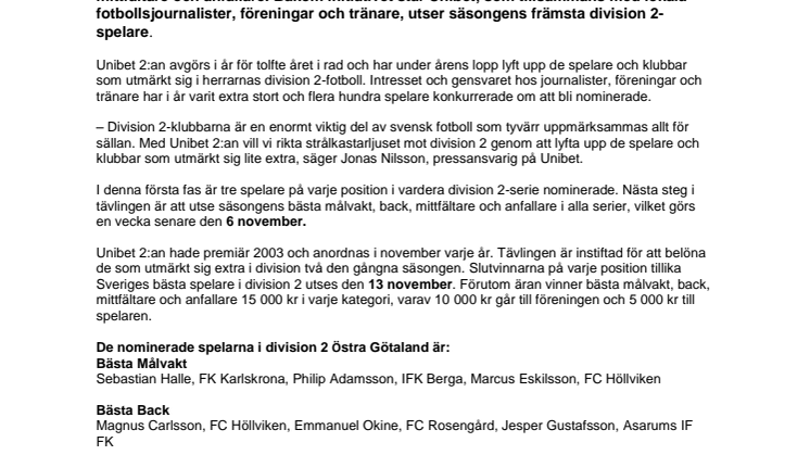 Östra Götalands bästa spelare i division 2-fotbollen nominerade