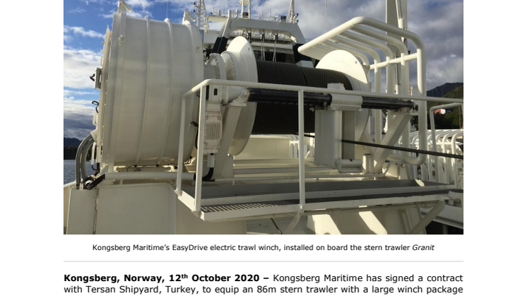 Kongsberg Maritime to deliver large electric winch package to new vessel for Faroese fishing company JFK