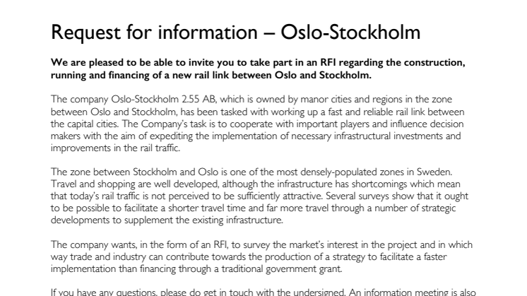 RFI Oslo-Stockholm