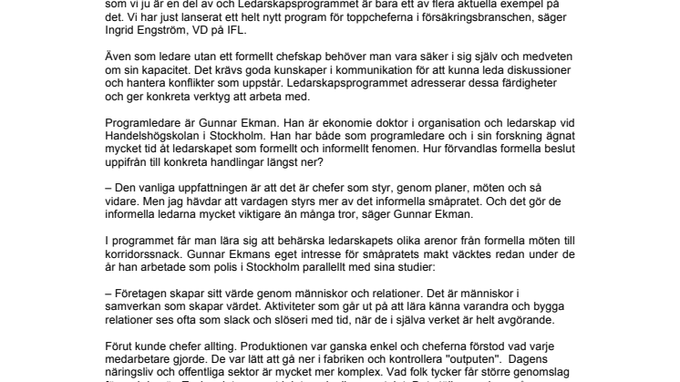 IFL startar nytt program för ledare utan formellt chefskap