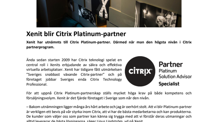 Xenit blir Citrix Platinum-partner