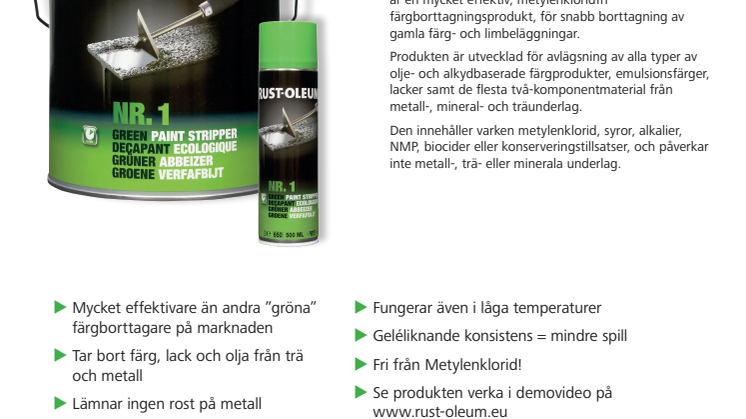 Rust-Oleum Nr.1 Green Paint Stripper produktblad
