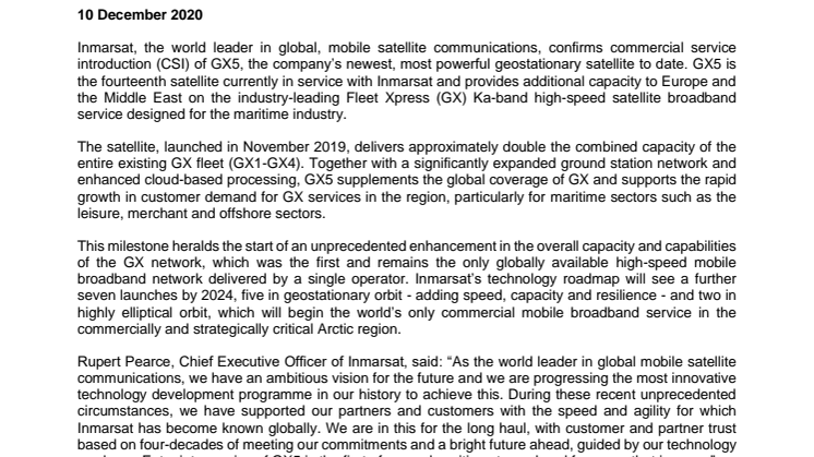 Inmarsat's Most Powerful Satellite Enters Service