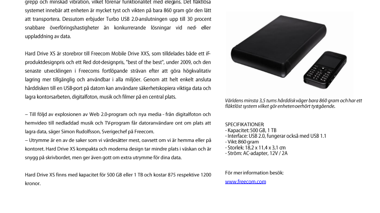 Freecom Hard Drive XS - rekordliten 3,5 tums extern hårddisk