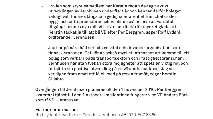 Kerstin Gillsbro blir ny VD i Jernhusen AB