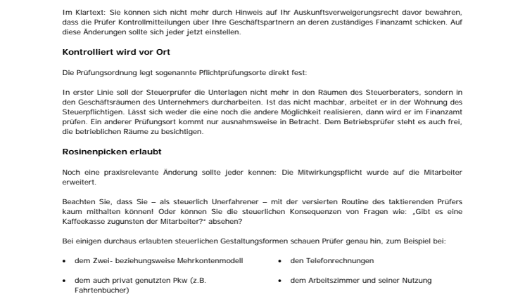 Merkblatt: Die Betriebsprüfung kommt - was tun?