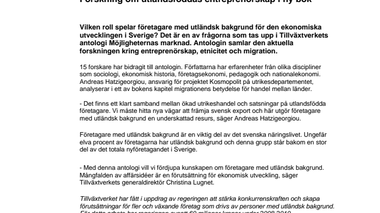 Forskning om utlandsföddas entreprenörskap i ny bok