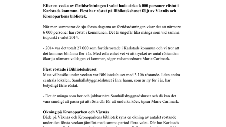 Val 2018: 6 000 röstade första veckan