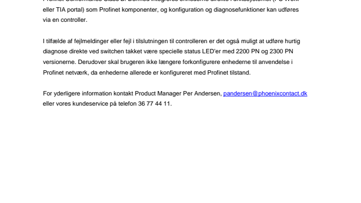 Nye switche til Profinet applikationer 