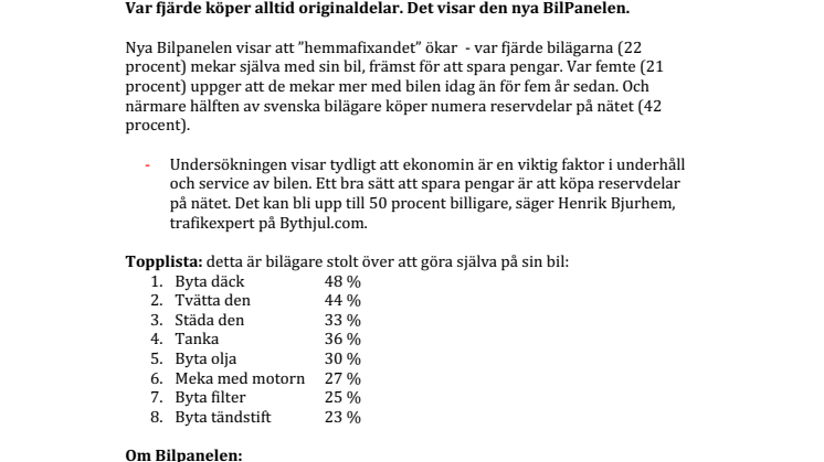 Nya BilPanelen visar: Nästan hälften av alla bilmekare köper reservdelar på nätet