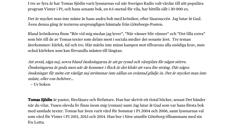 ​​​Det är mycket man inte måste –  Ny bok av Tomas Sjödin