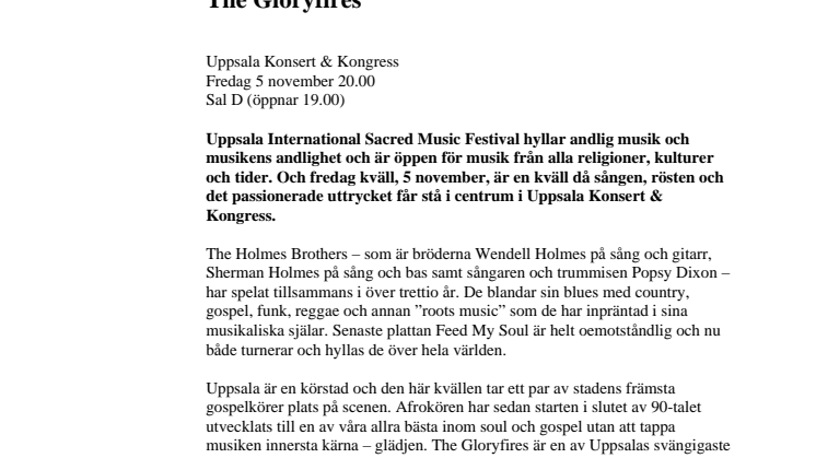 The Holmes Brothers, Afrokören och The Gloryfires 5 november