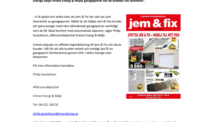 InVest Energi & Miljö blir leverantör till Jem & Fix.