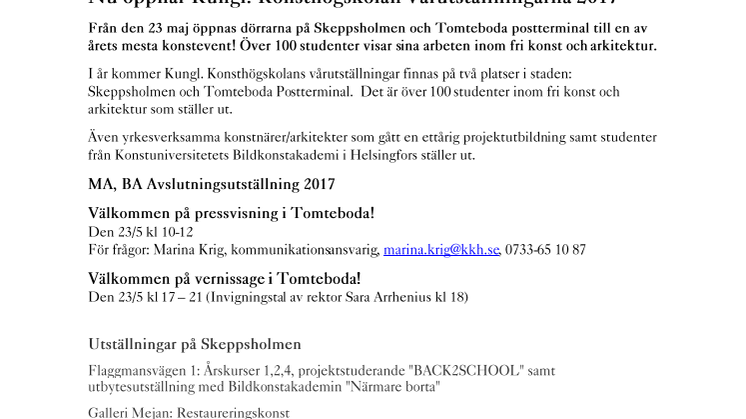 Nu öppnar Kungl. Konsthögskolan Vårutställningarna 2017