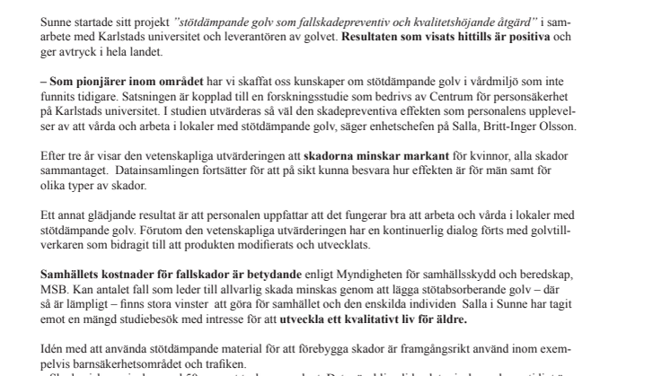 Stötdämpande golv på äldreboende i Sunne nominerat till GötaPriset 2015