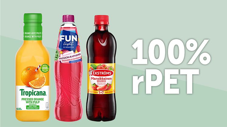 Orklan mehu- ja juomatiivistepullot valmistetaan 100 % kierrätysmuovista