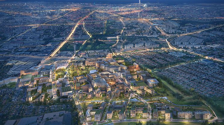 Visionsbild över nya stadsdelen Jägersro. Illustration: FOJAB Arkitekter