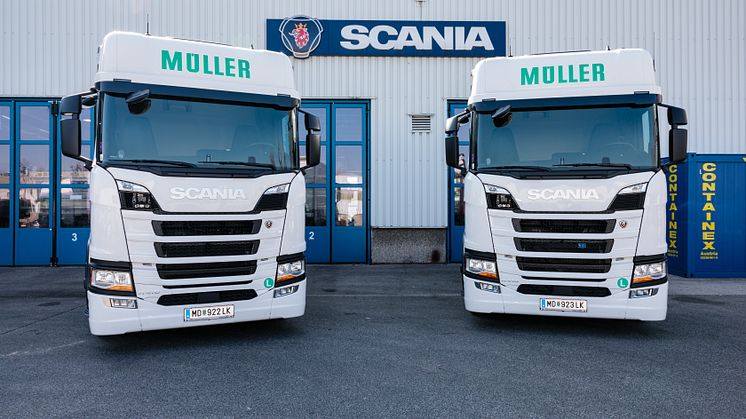 Müller Transporte erhielt am 1. März 2021 zwei Scania LNG-Fahrzeuge.