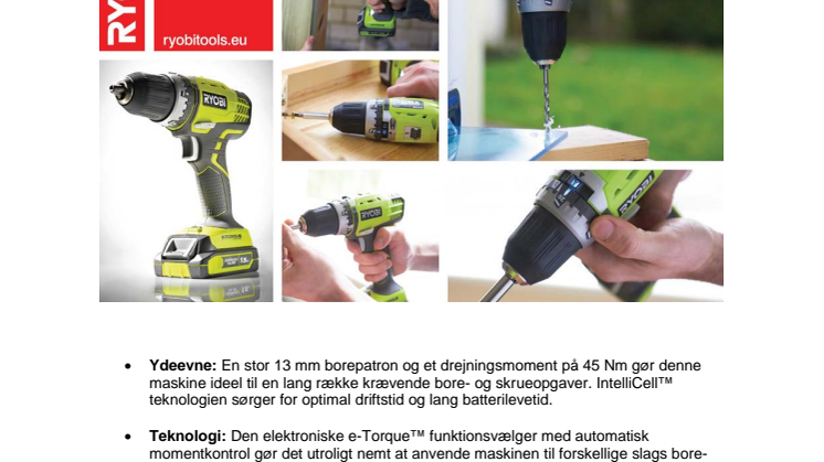 Ny RYOBI® 14,4 volt Lithium+ bore-/skruemaskine