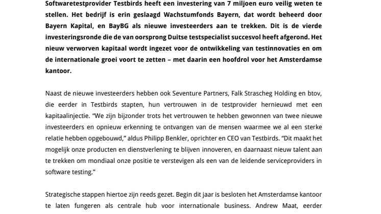 Testbirds ontvangt €7M groeigeld en opent internationaal kantoor Amsterdam