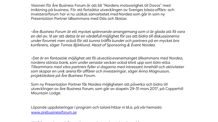 Åre Business Forum och Nordea i nytt samarbete för att bli Nordens Davos