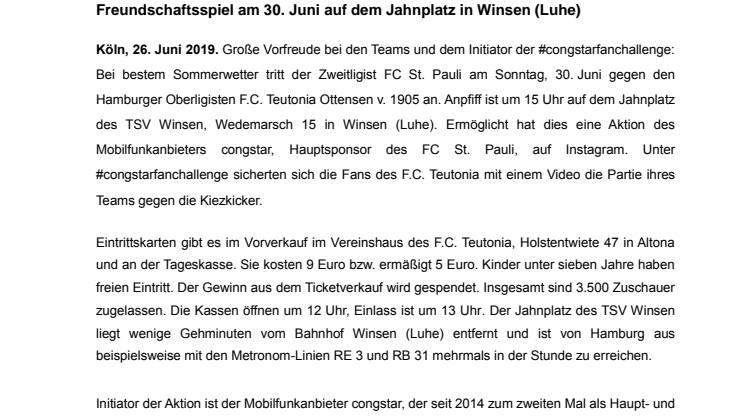 Dank #congstarfanchallenge: FC St. Pauli gegen F.C. Teutonia Ottensen v. 1905