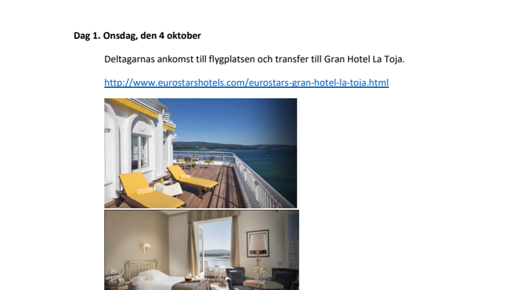Reseprogram “ESPAÑA RELOADED” Isla de la Toja, 4-8 oktober 2017
