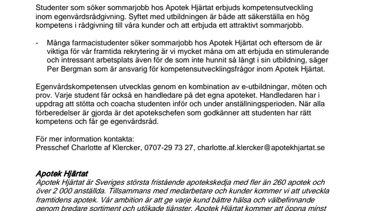 Apotek Hjärtat utbildar studenter i egenvårdsrådgivning
