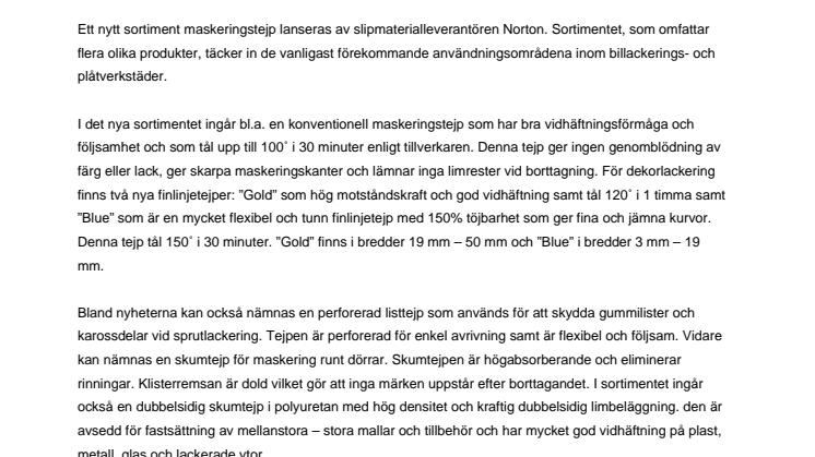 Nytt sortiment maskeringstejp för billackeringsverkstäder
