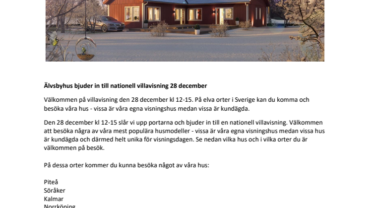 Älvsbyhus har nationell villavisning 28 december