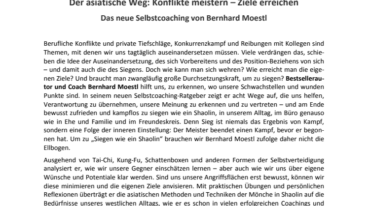 Der asiatische Weg: Konflikte meistern, Ziele erreichen – Das neue Selbstcoaching von Bernhard Moestl